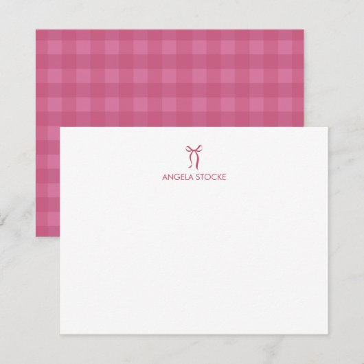 Personalized Name Pink Bow Note Card Mitteilungskarte (Vorne/Hinten)