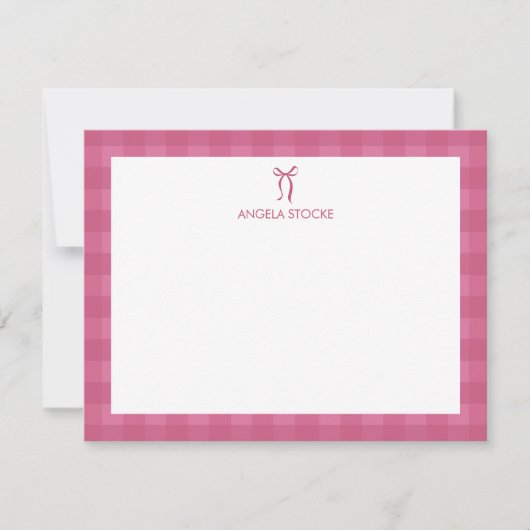 Personalized Name Pink Bow Note Card Mitteilungskarte (Vorderseite)