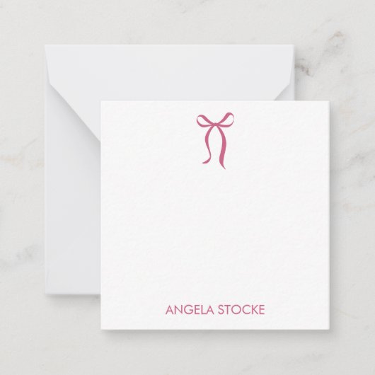Personalized Name Pink Bow Note Card Mitteilungskarte (Vorderseite)