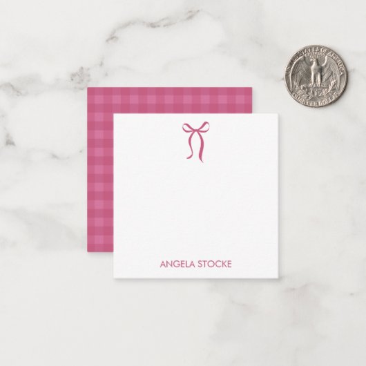 Personalized Name Pink Bow Note Card Mitteilungskarte (Vorderseite/Rückseite Beispiel)