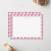 Personalized Name Pink Gingham Mitteilungskarte (Vorderseite/Rückseite Beispiel)