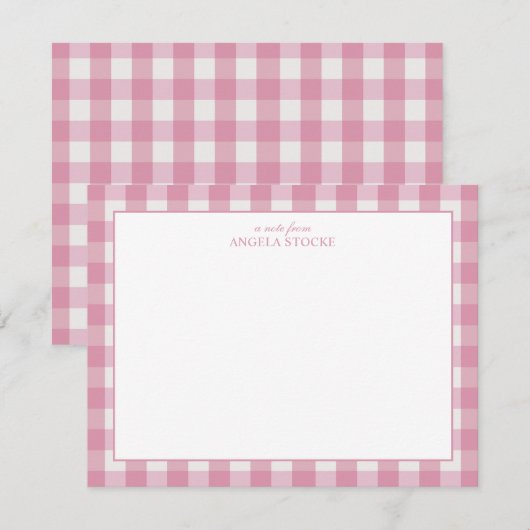 Personalized Name Pink Gingham Mitteilungskarte (Vorne/Hinten)