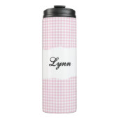 Personalized Name Pink Gingham Pattern Thermosbecher (Vorderseite)
