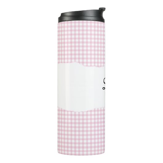 Personalized Name Pink Gingham Pattern Thermosbecher (Nach links gedreht)