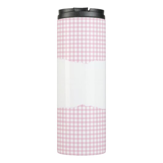 Personalized Name Pink Gingham Pattern Thermosbecher (Rückseite)