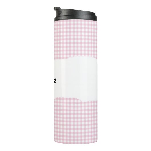 Personalized Name Pink Gingham Pattern Thermosbecher (Nach rechts gedreht)