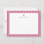 Personalized Name Pink Stripe Heart Mitteilungskarte (Vorderseite)