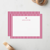 Personalized Name Pink Stripe Heart Mitteilungskarte (Vorderseite/Rückseite Beispiel)