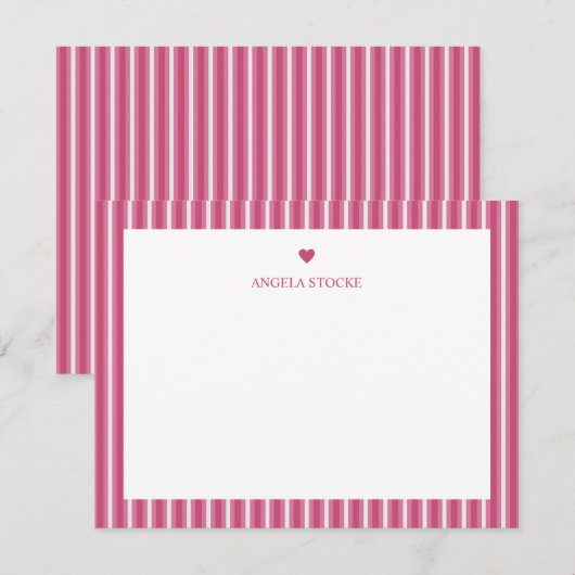 Personalized Name Pink Stripe Heart Mitteilungskarte (Vorne/Hinten)