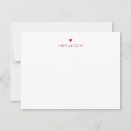 Personalized Name Pink Stripe Heart Note Card Mitteilungskarte (Vorderseite)