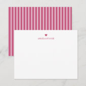 Personalized Name Pink Stripe Heart Note Card Mitteilungskarte (Vorne/Hinten)