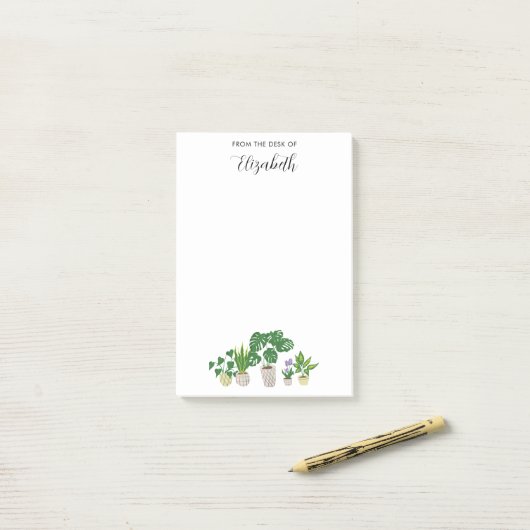 Personalized Name Potted Plants Monstera Script Post-it Klebezettel (Auf Schreibtisch)