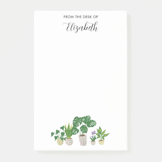Personalized Name Potted Plants Monstera Script Post-it Klebezettel (Vorderseite)