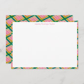 Personalized Name Preppy Pink Green Plaid Border Dankeskarte (Vorne/Hinten)