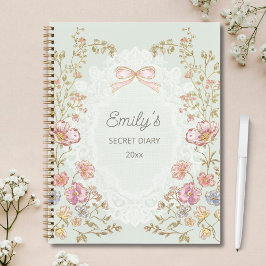 Personalized Name Pretty Vintage Floral Diary Notizblock