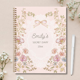 Personalized Name Pretty Vintage Floral Diary Notizblock