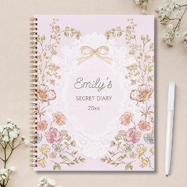 Personalized Name Pretty Vintage Floral Diary Notizblock