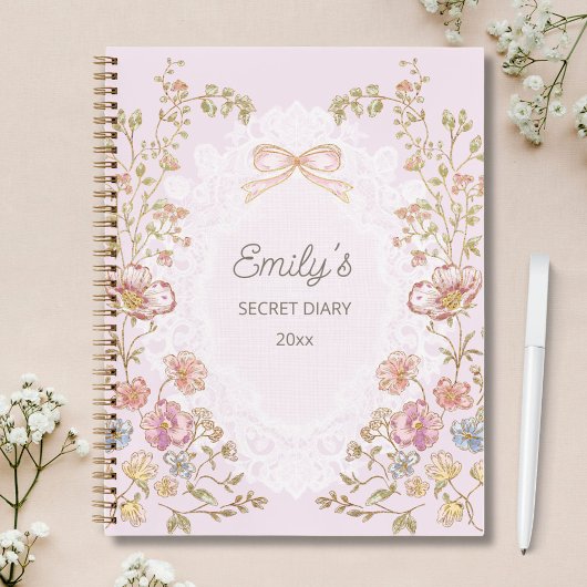 Personalized Name Pretty Vintage Floral Diary Notizblock