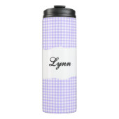 Personalized Name Purple Gingham Pattern Thermosbecher (Vorderseite)