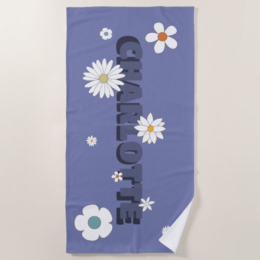 Personalized Name Purple Retro Style Flowers Strandtuch (Vorderseite)