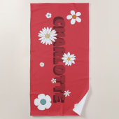 Personalized Name Red Retro Style Flowers Strandtuch (Vorderseite)
