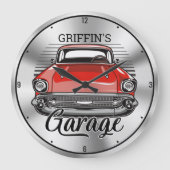 Personalized NAME Retro Classic Car Cruiser Garage Große Wanduhr (Vorderseite)