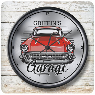 Personalized NAME Retro Classic Car Cruiser Garage Große Wanduhr
