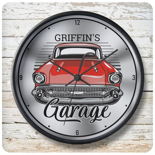 Personalized NAME Retro Classic Car Cruiser Garage Große Wanduhr