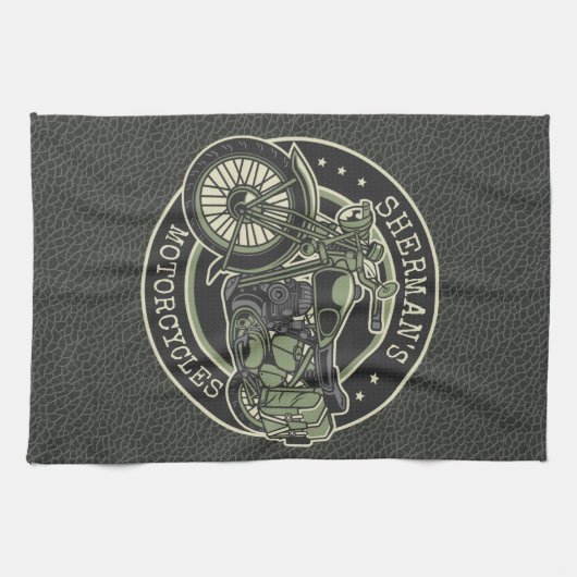 Personalized NAME Retro Military Motorcycle Biker Geschirrtuch (Horizontal)