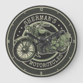 Personalized NAME Retro Military Motorcycle Biker Große Wanduhr (Vorderseite)
