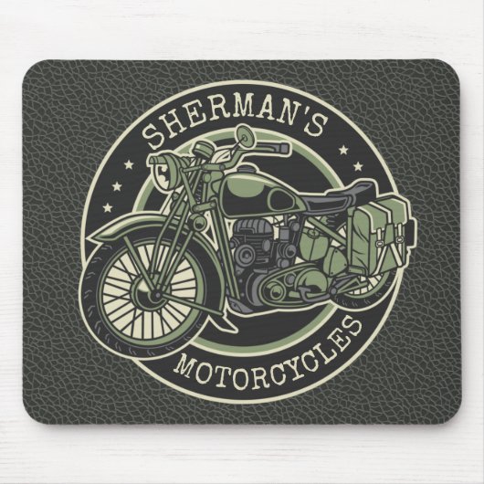 Personalized NAME Retro Military Motorcycle Biker Mousepad (Vorne)