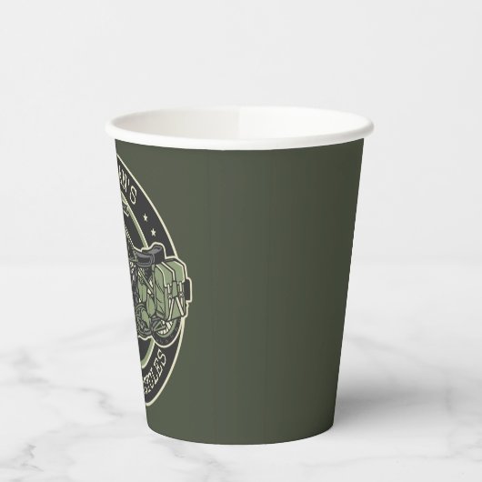 Personalized NAME Retro Military Motorcycle Biker Pappbecher (Links)