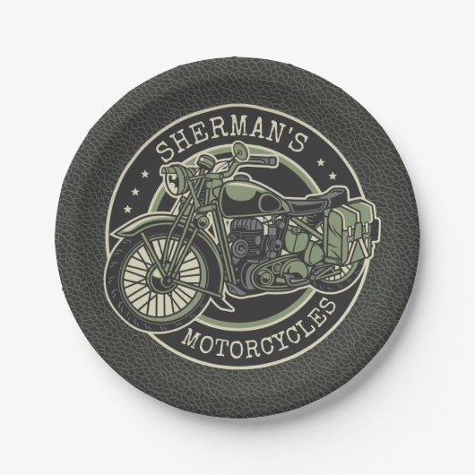 Personalized NAME Retro Military Motorcycle Biker Pappteller (Vorderseite)