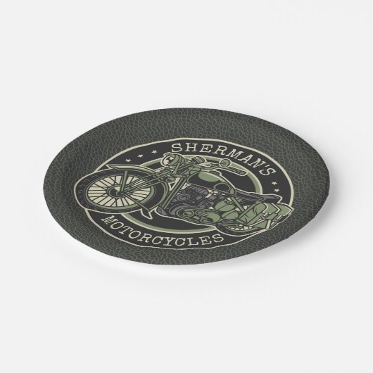 Personalized NAME Retro Military Motorcycle Biker Pappteller (Schrägansicht)