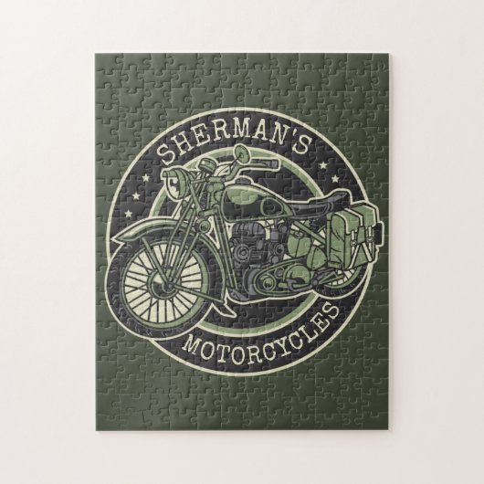 Personalized NAME Retro Military Motorcycle Biker Puzzle (Vertikal)