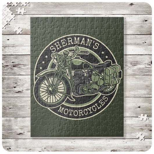 Personalized NAME Retro Military Motorcycle Biker Puzzle