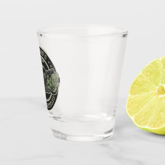 Personalized NAME Retro Military Motorcycle Biker Schnapsglas (Rechts)