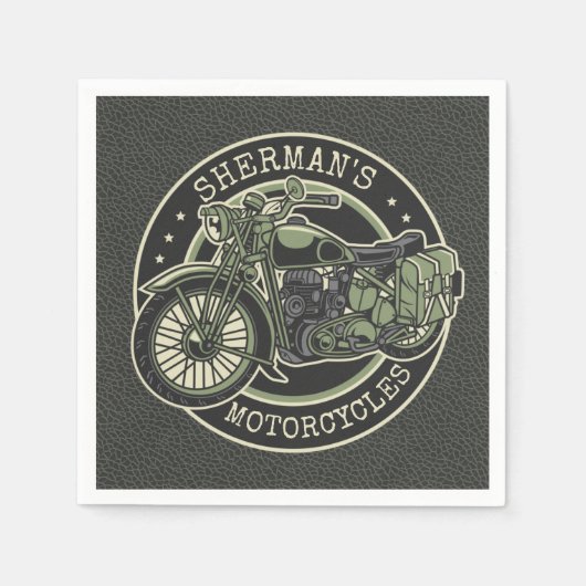 Personalized NAME Retro Military Motorcycle Biker Serviette (Vorderseite)