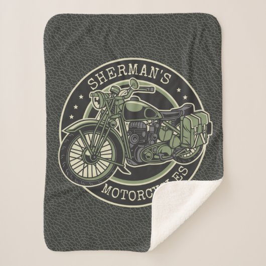 Personalized NAME Retro Military Motorcycle Biker Sherpadecke (Vorderseite)