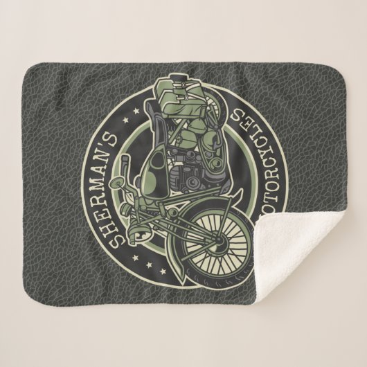 Personalized NAME Retro Military Motorcycle Biker Sherpadecke (Vorderseite (Horizontal))