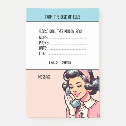 Personalized Name Retro Phone Message Office Post-it Klebezettel (Vorderseite)