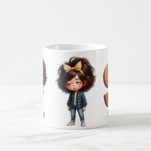 Personalized Name & S Sleepy Morning Plaid Charact Kaffeetasse (Mittel)