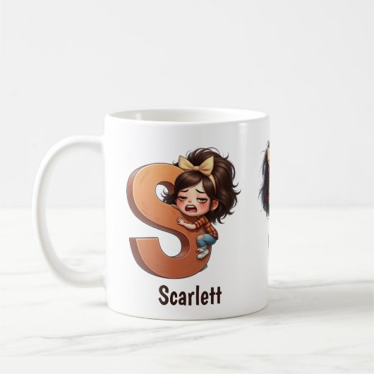 Personalized Name & S Sleepy Morning Plaid Charact Kaffeetasse (Links)
