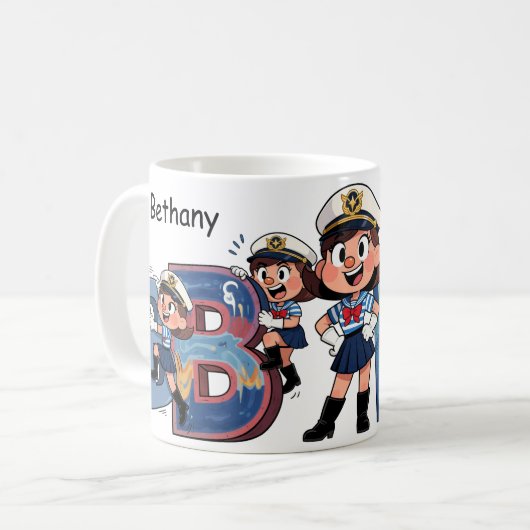 Personalized  Name Sailor Cartoon Character * B * Kaffeetasse (Vorderseite Links)