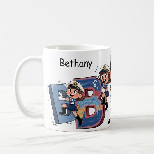 Personalized Name Sailor Cartoon Character * B * Kaffeetasse (Links)