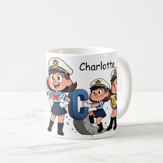 Personalized Name Sailor Cartoon Character * C * Kaffeetasse (VorderseiteRechts)