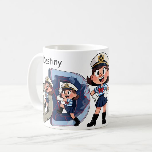 Personalized  Name Sailor Cartoon Character * D * Kaffeetasse (Vorderseite Links)
