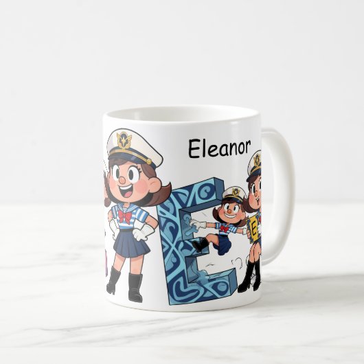 Personalized  Name Sailor Cartoon Character * E * Kaffeetasse (VorderseiteRechts)
