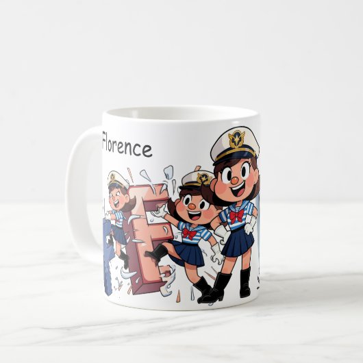Personalized  Name Sailor Cartoon Character * F * Kaffeetasse (Vorderseite Links)