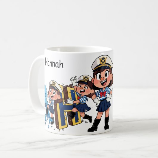 Personalized  Name Sailor Cartoon Character * H * Kaffeetasse (Vorderseite Links)